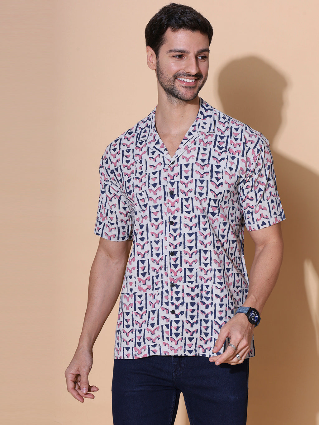 Dabu Mud Resist Red Hand Block Shirt