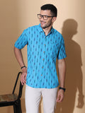 Handcrafted Ikat Sky Cotton Shirt