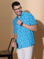 Handcrafted Ikat Sky Cotton Shirt