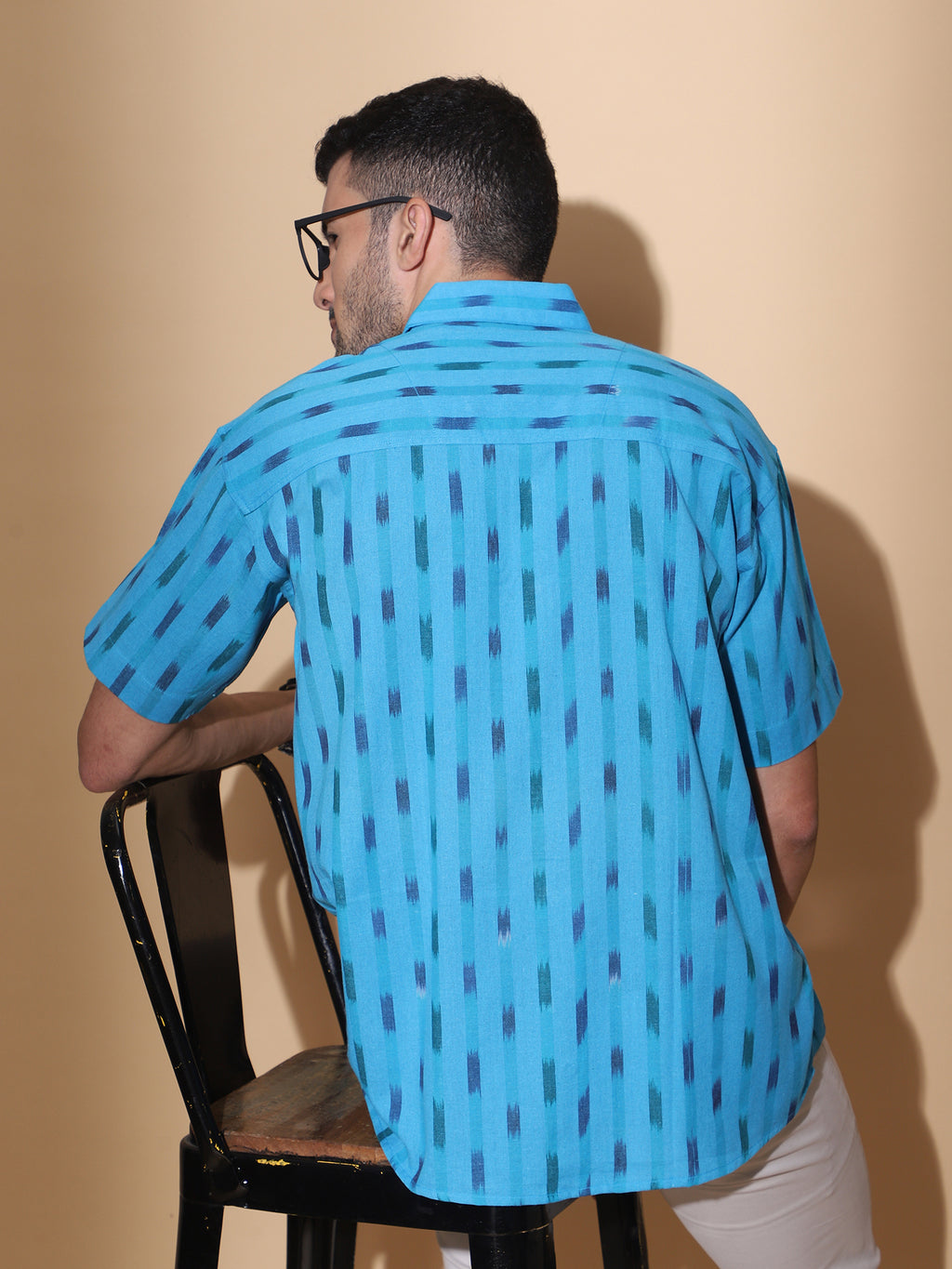 Handcrafted Ikat Sky Cotton Shirt