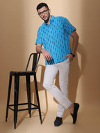 Handcrafted Ikat Sky Cotton Shirt