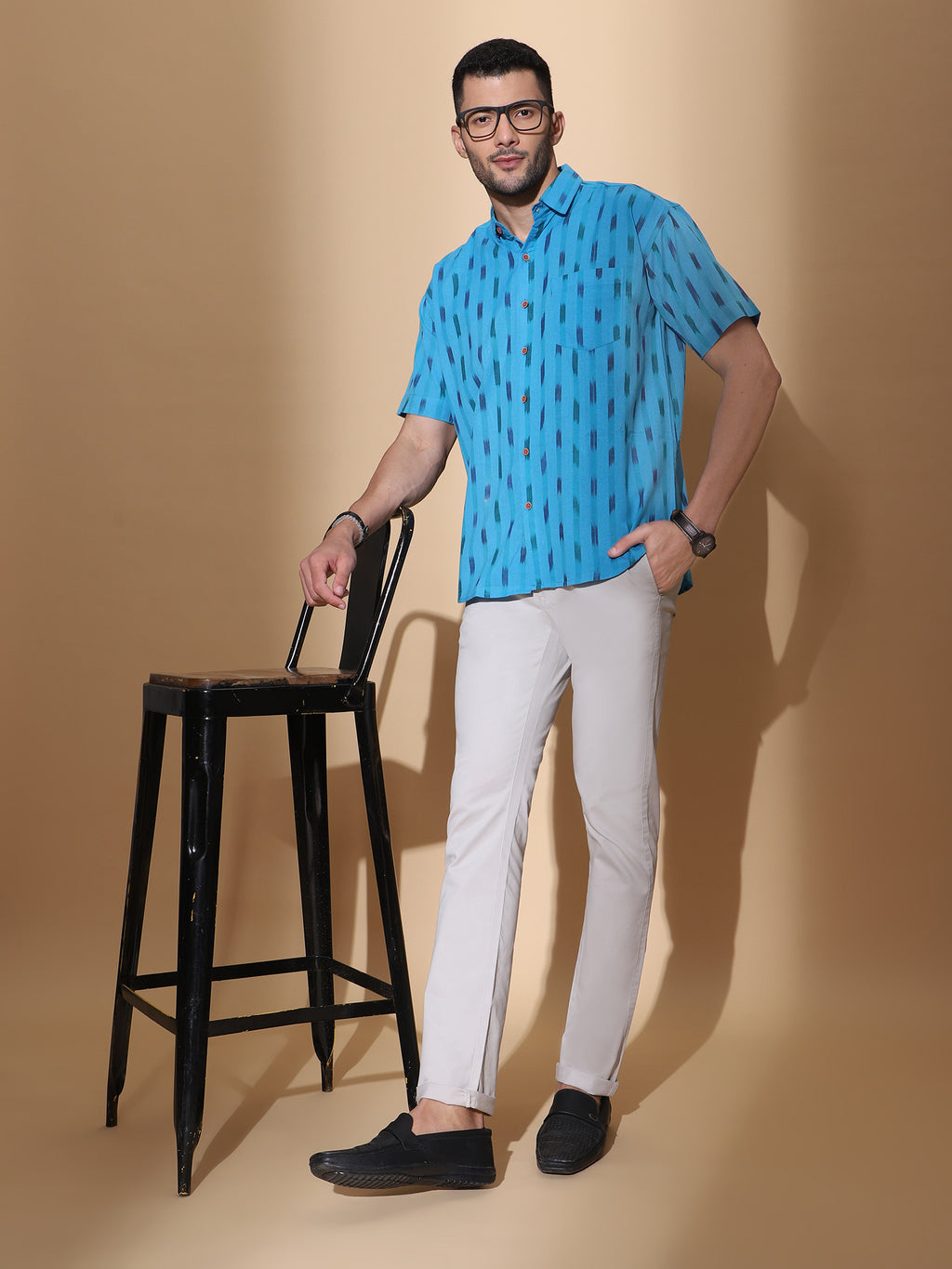 Handcrafted Ikat Sky Cotton Shirt