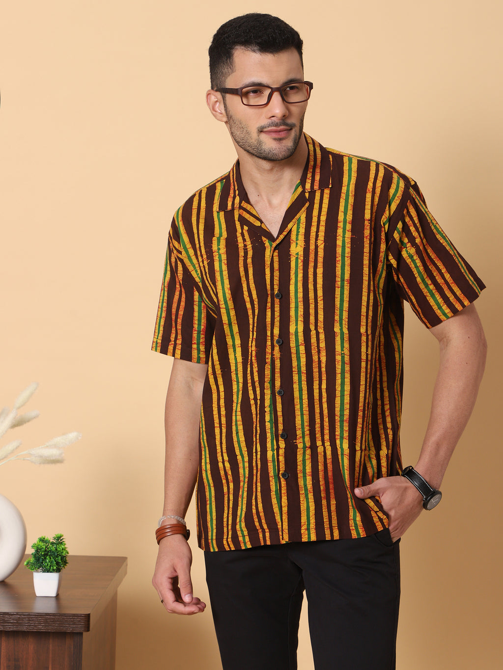 Batik Wax Resist Brown Hand Block Print Shirt