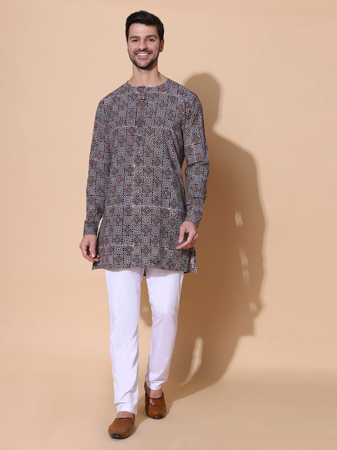 Ajrakh Natural Dye Hand Block Cotton Indigo Medium Kurta