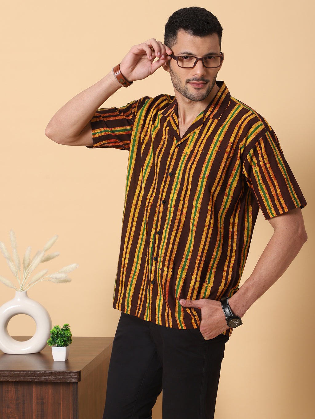 Batik Wax Resist Brown Hand Block Print Shirt