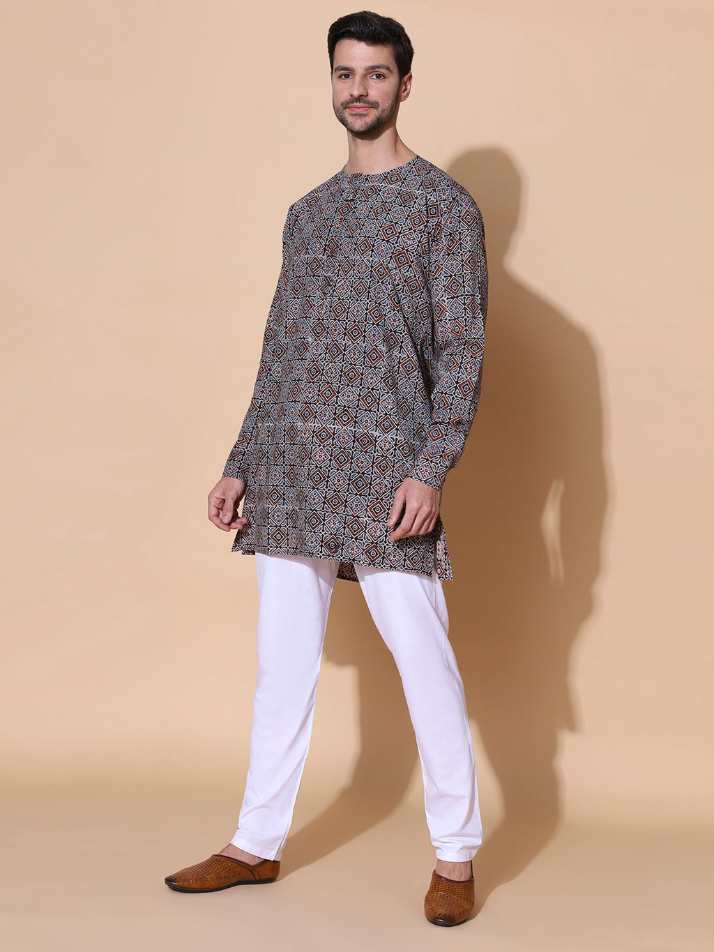 Ajrakh Natural Dye Hand Block Cotton Indigo Medium Kurta