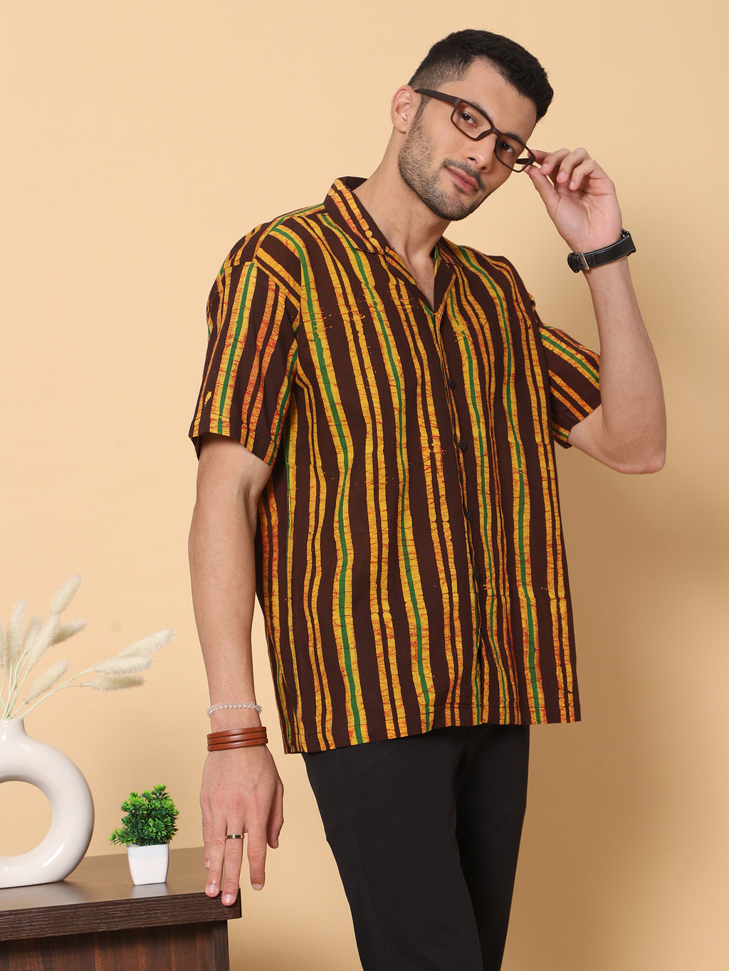 Batik Wax Resist Brown Hand Block Print Shirt