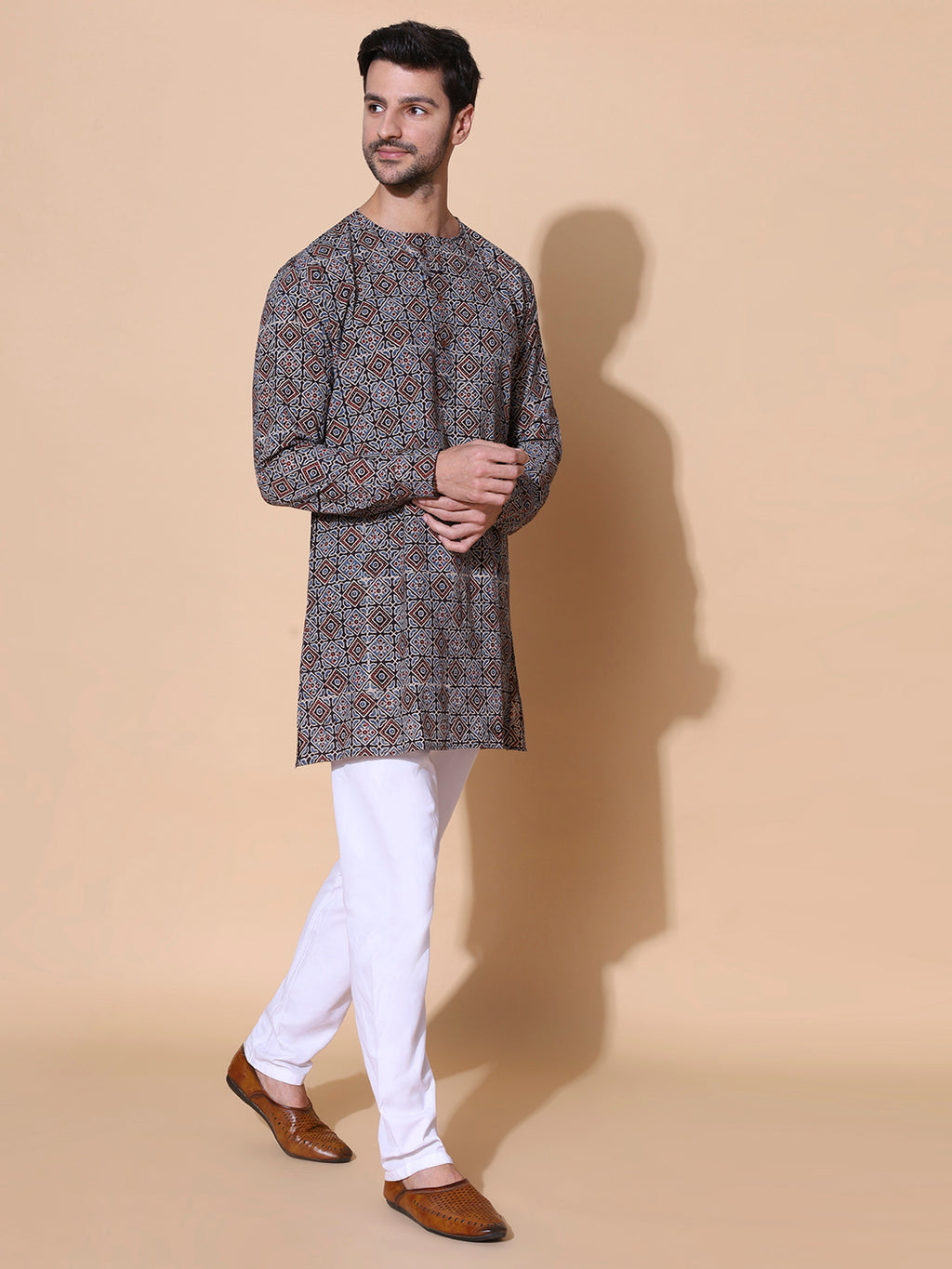 Ajrakh Natural Dye Hand Block Cotton Indigo Medium Kurta
