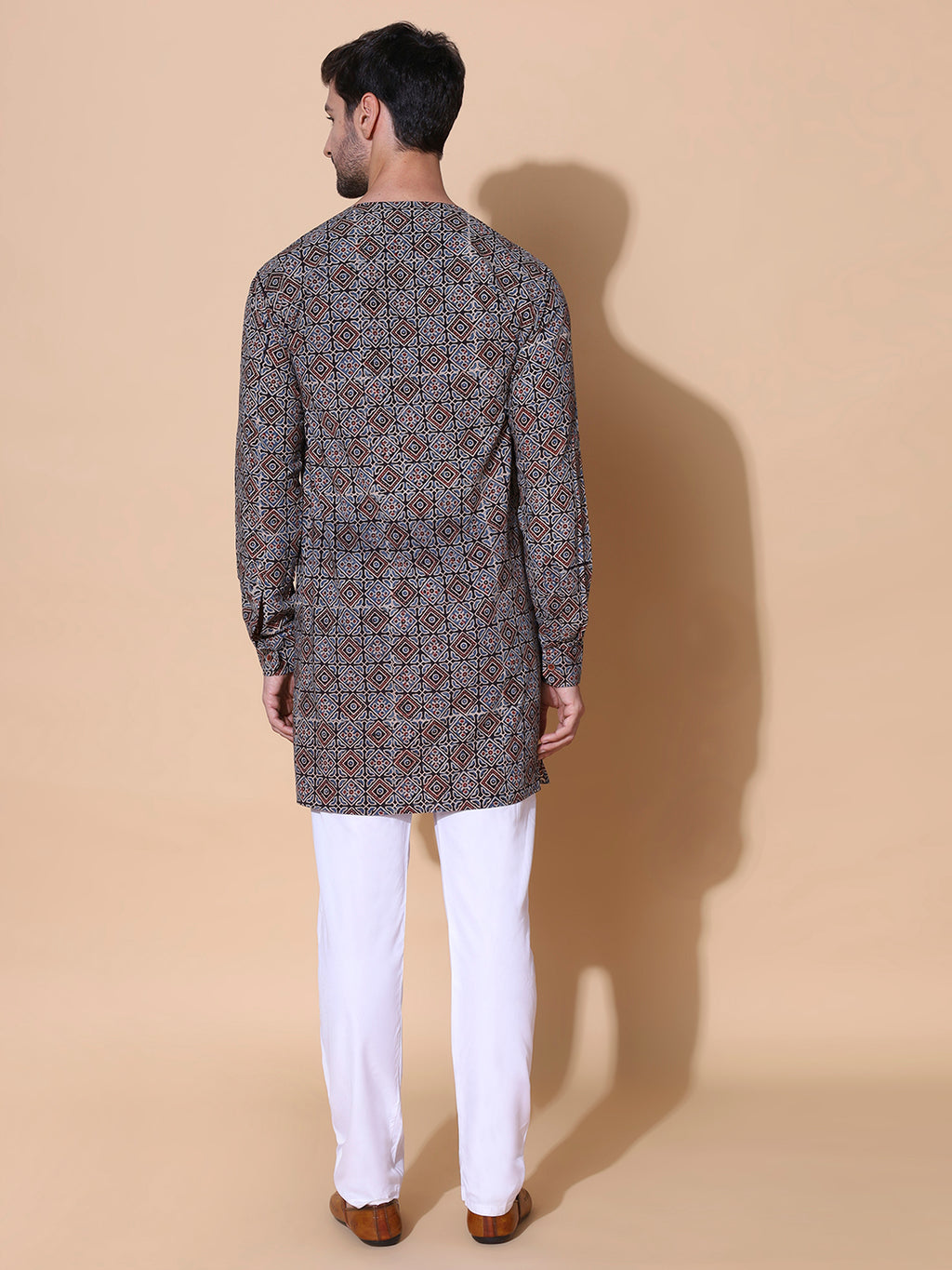 Ajrakh Natural Dye Hand Block Cotton Indigo Medium Kurta