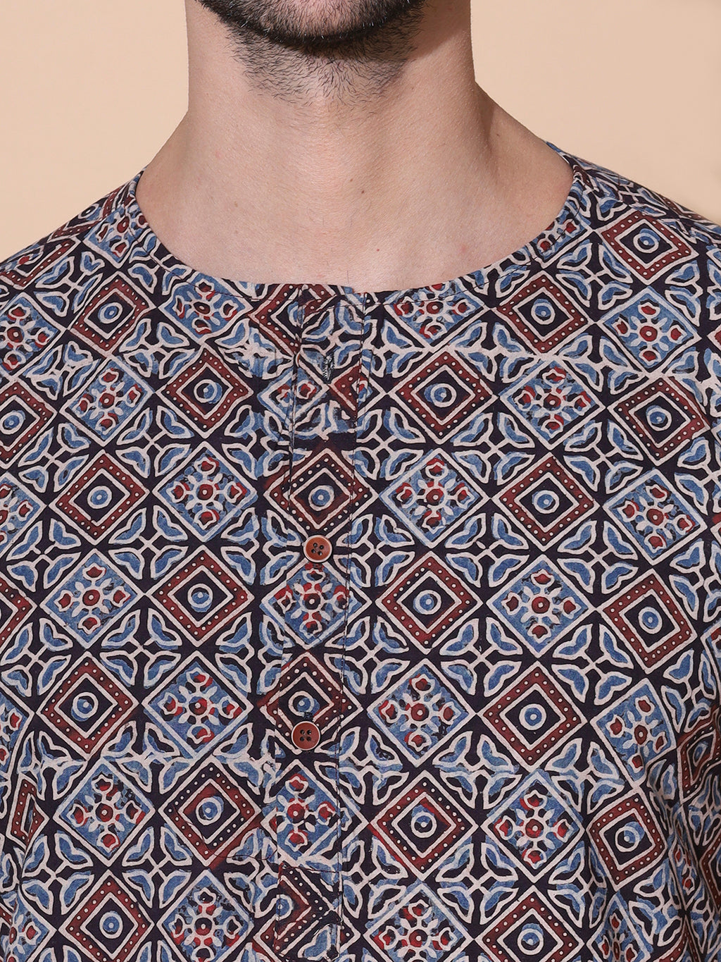 Ajrakh Natural Dye Hand Block Cotton Indigo Medium Kurta