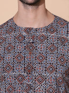 Ajrakh Natural Dye Hand Block Cotton Indigo Medium Kurta