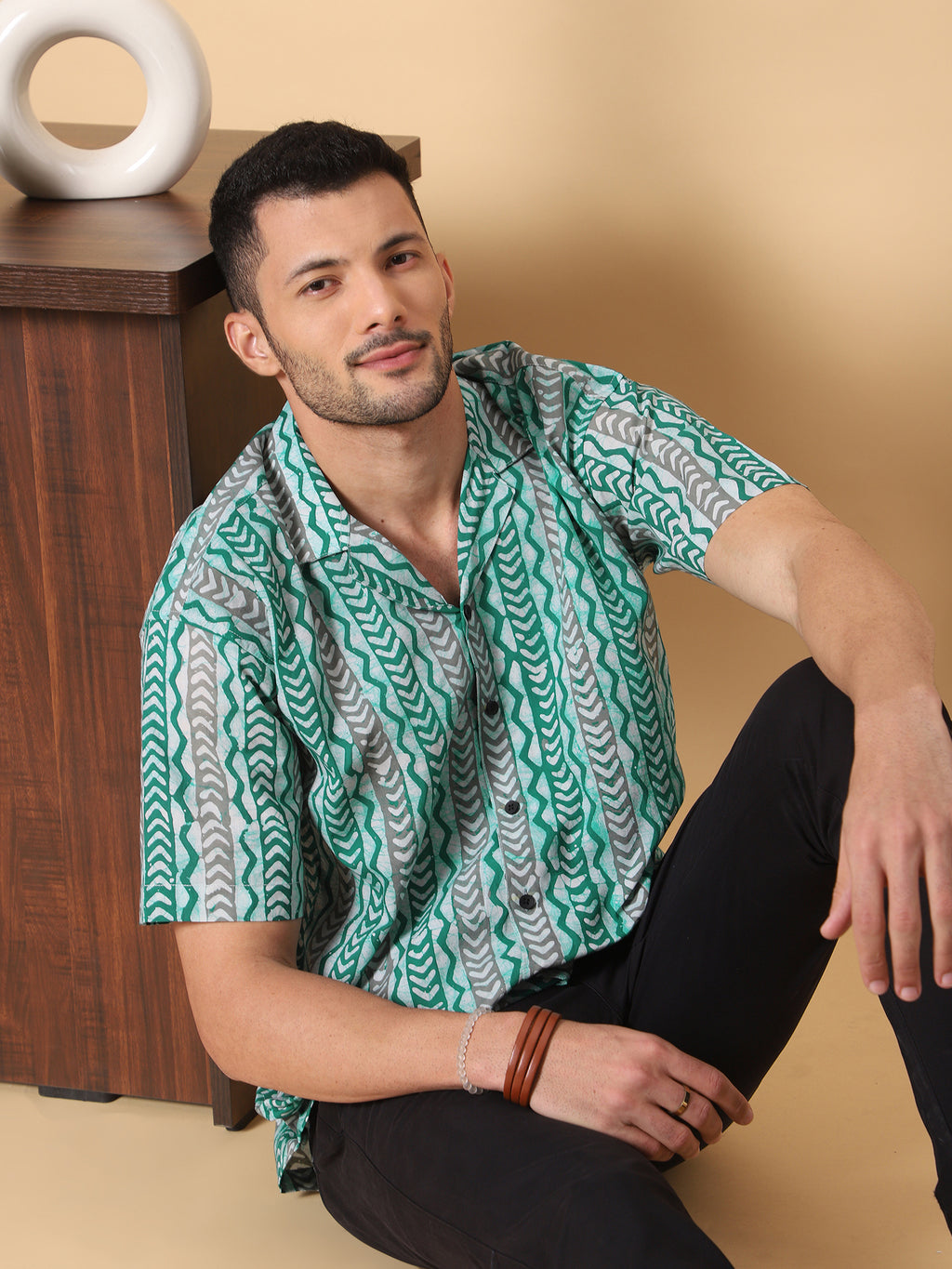 Batik Wax Resist Green Hand Block Print Shirt