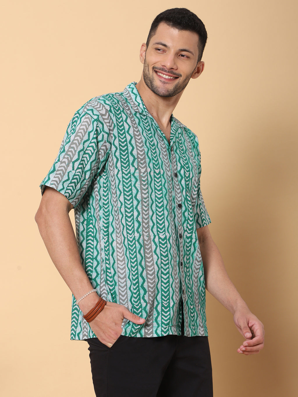 Batik Wax Resist Green Hand Block Print Shirt