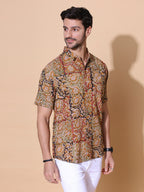 Handcrafted Kalamkari Yellow Cotton Shirt