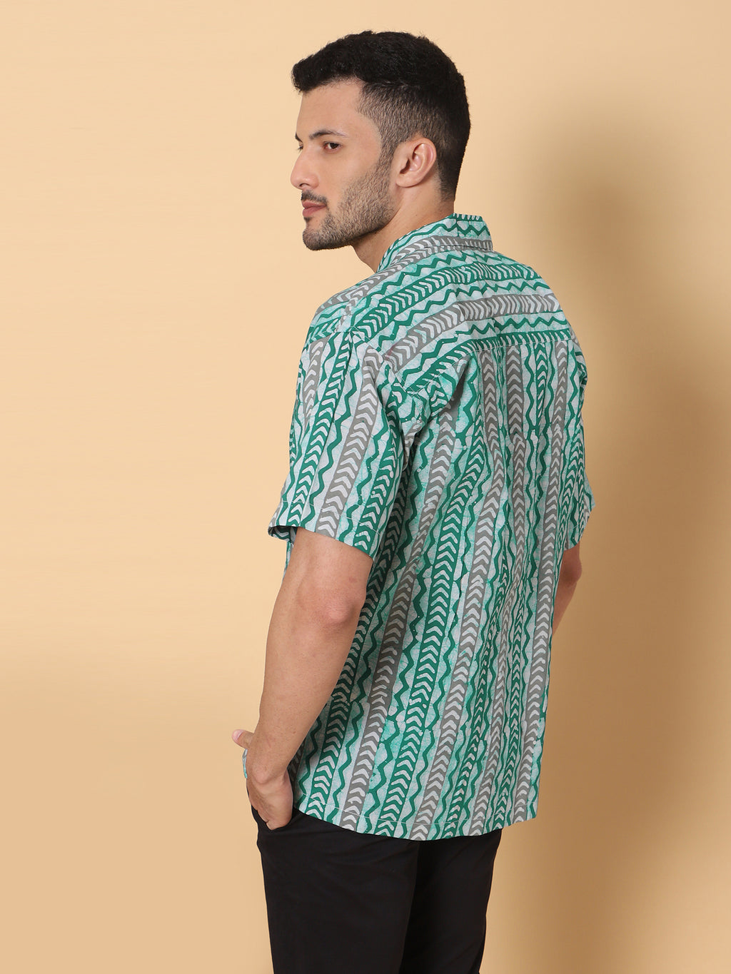 Batik Wax Resist Green Hand Block Print Shirt