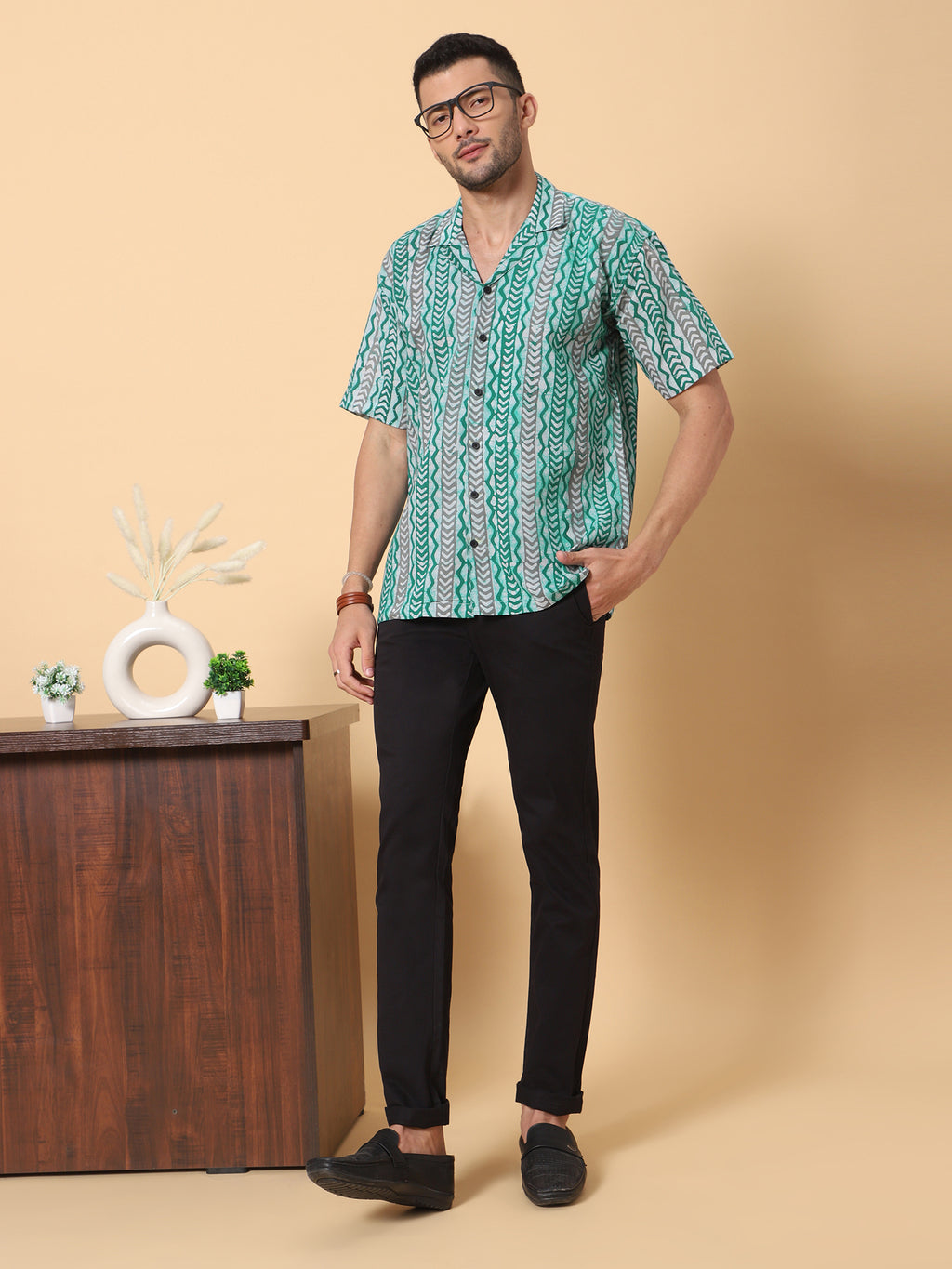 Batik Wax Resist Green Hand Block Print Shirt