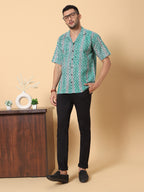 Batik Wax Resist Green Hand Block Print Shirt