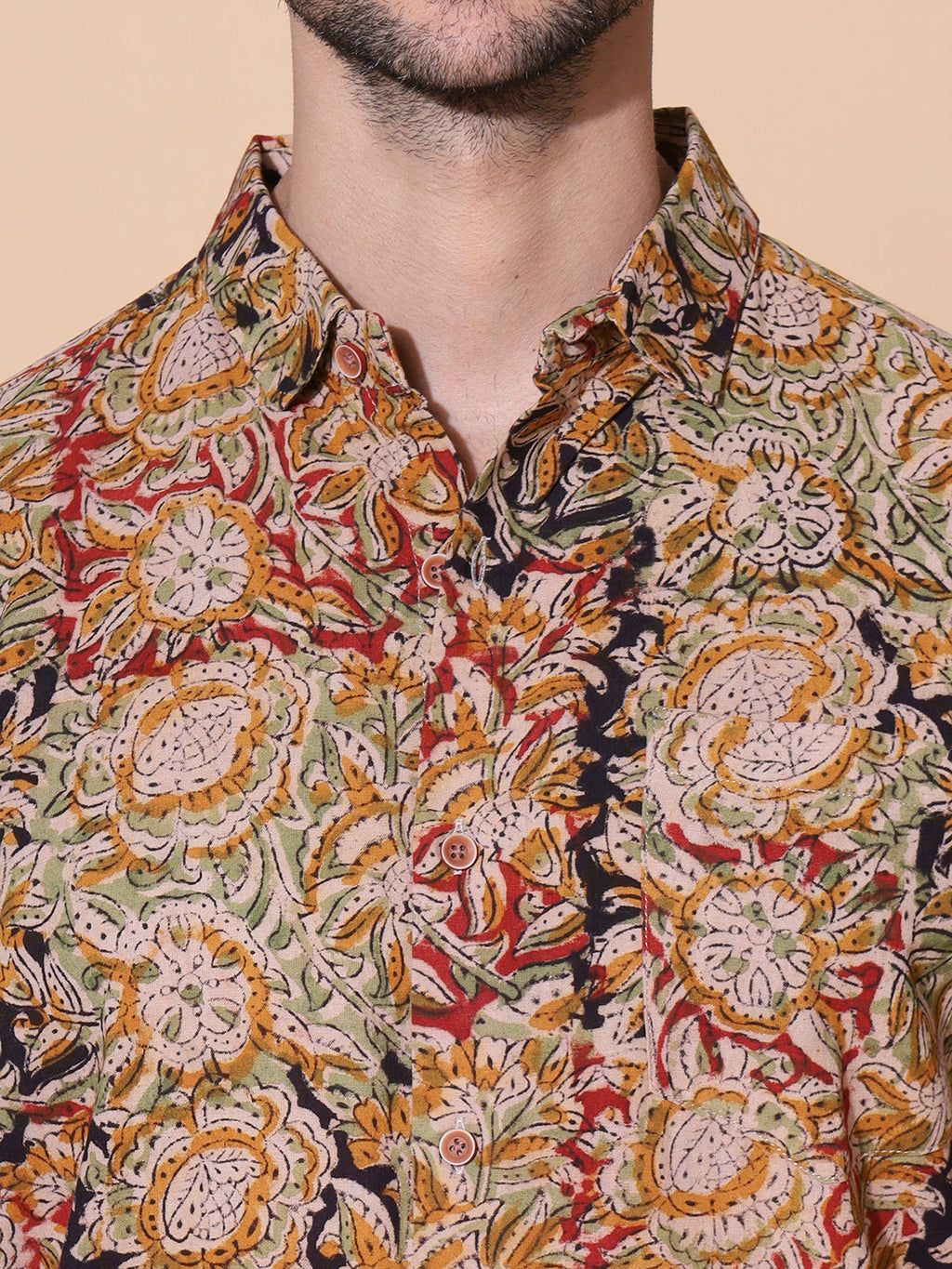 Handcrafted Kalamkari Yellow Cotton Shirt