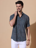 Ajrakh Natural Dye Indigo Slate Hand Block Cotton Half Sleeve Shirt