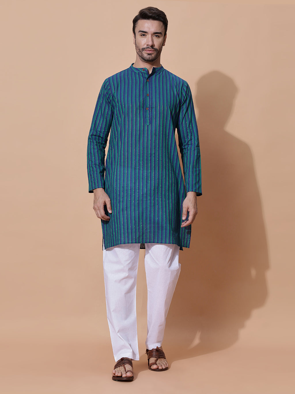 Handloom Jacquard Deep Magenta Cotton Long Kurta