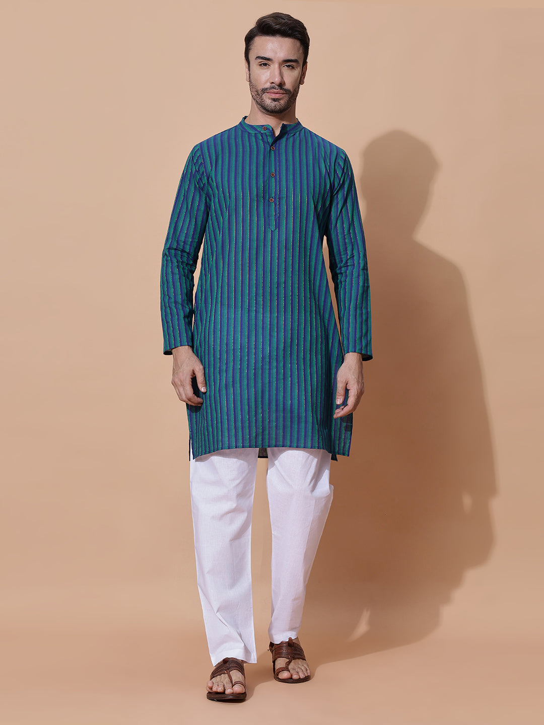 Handloom Jacquard Deep Magenta Cotton Long Kurta