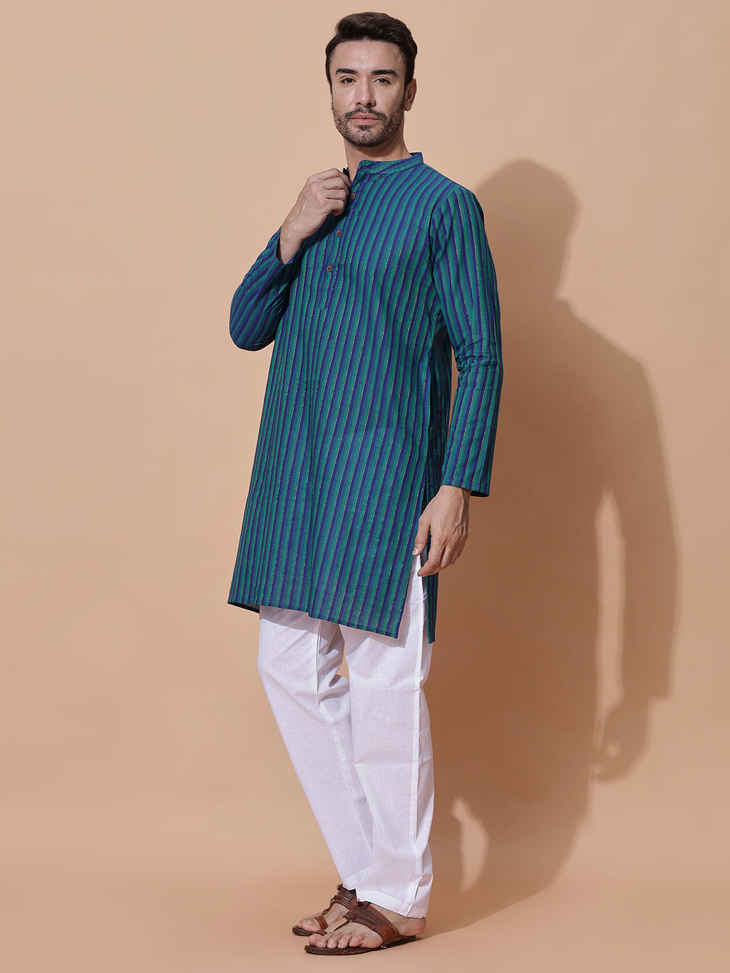 Handloom Jacquard Deep Magenta Cotton Long Kurta