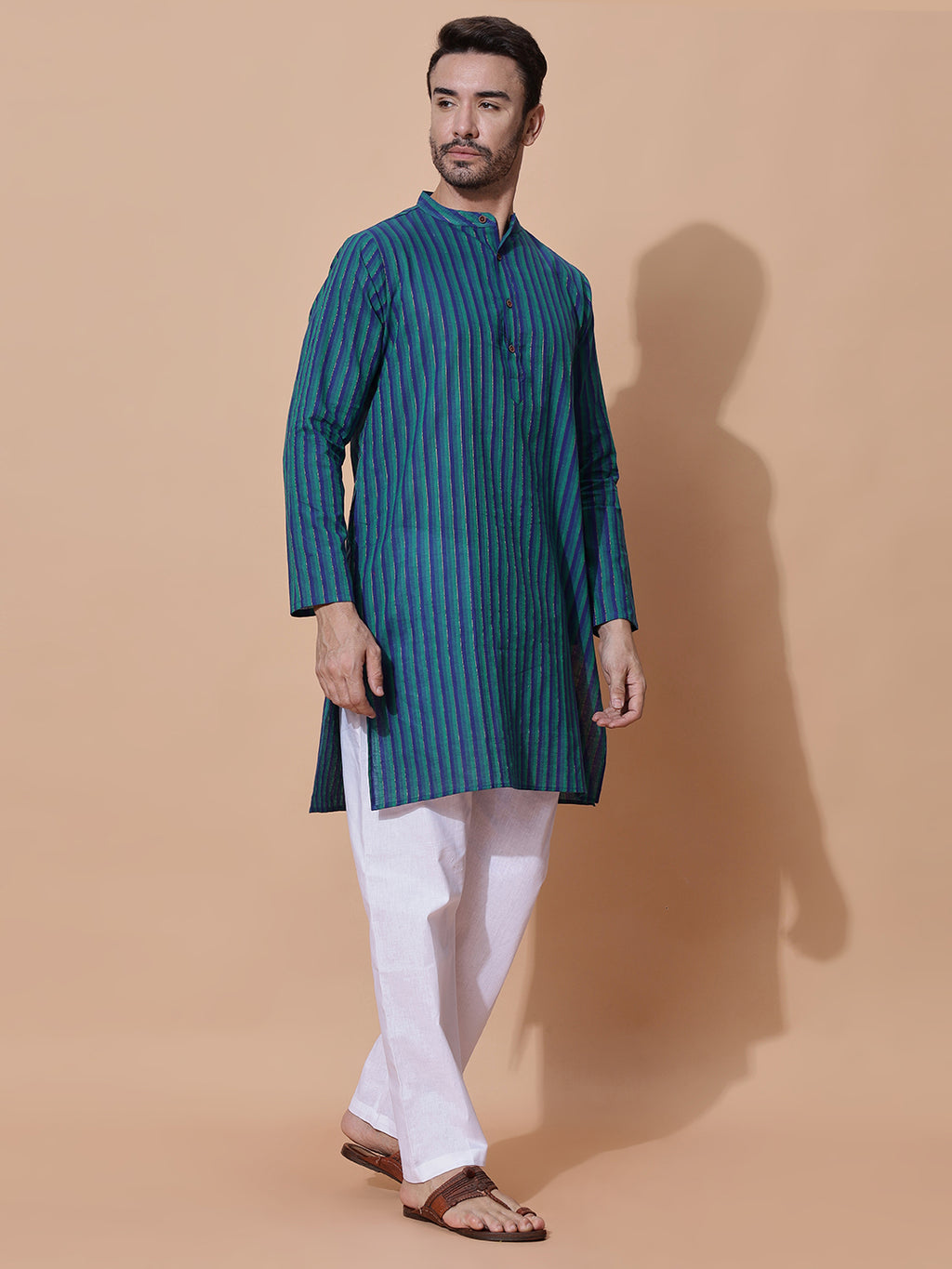 Handloom Jacquard Deep Magenta Cotton Long Kurta