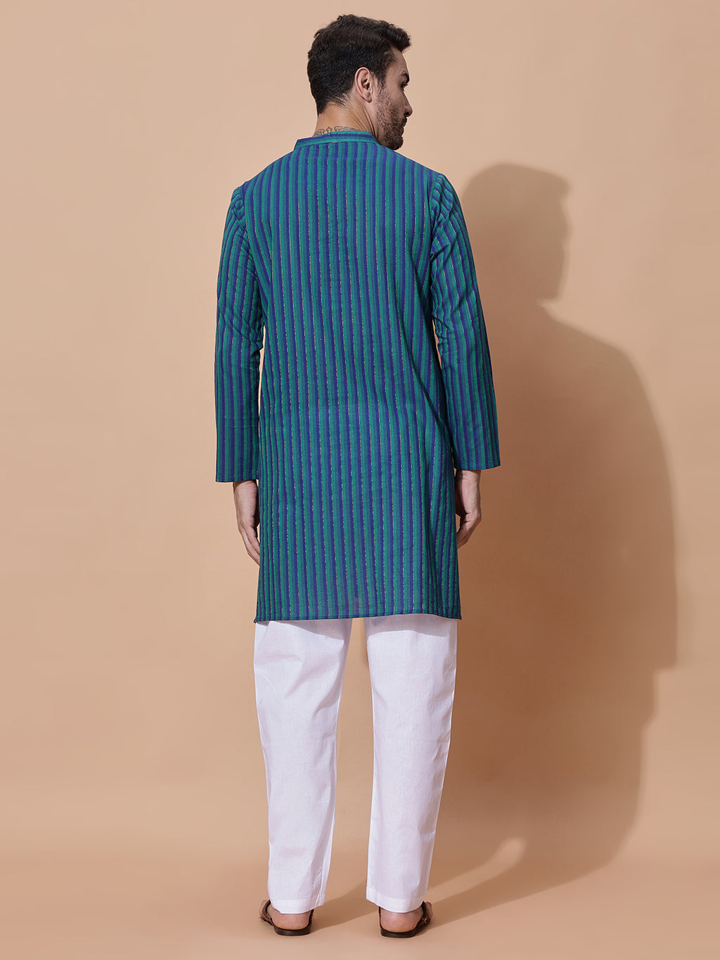 Handloom Jacquard Deep Magenta Cotton Long Kurta