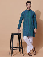 Handloom Jacquard Deep Magenta Cotton Long Kurta