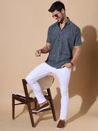 Ajrakh Natural Dye Indigo Slate Hand Block Cotton Half Sleeve Shirt