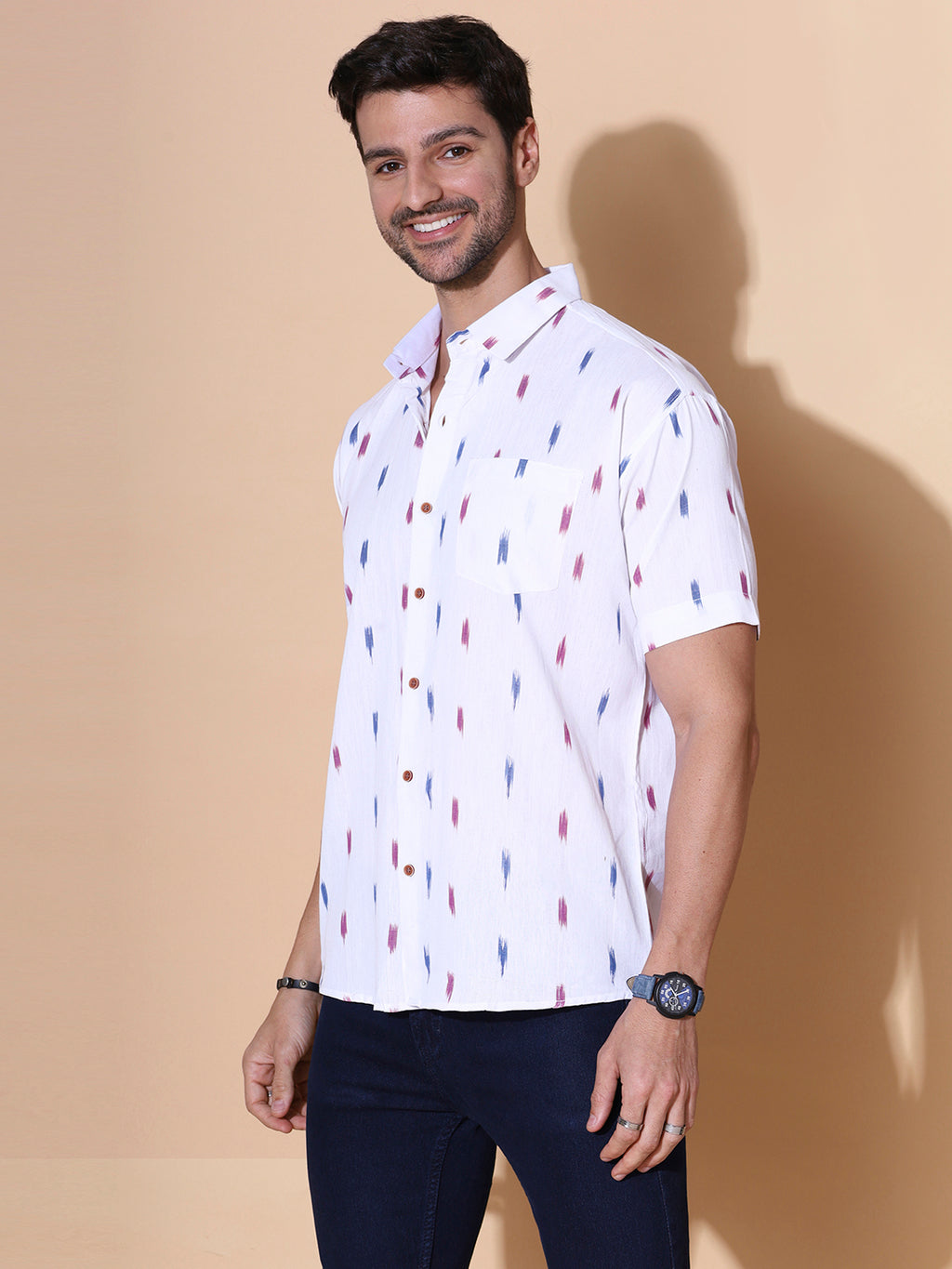 Handcrafted Ikat White Cotton Shirt