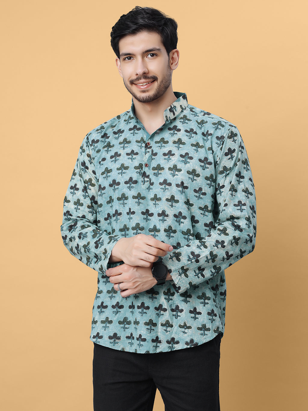 Ajrakh Natural Dye Indigo Hand Block Cotton Short Kurta