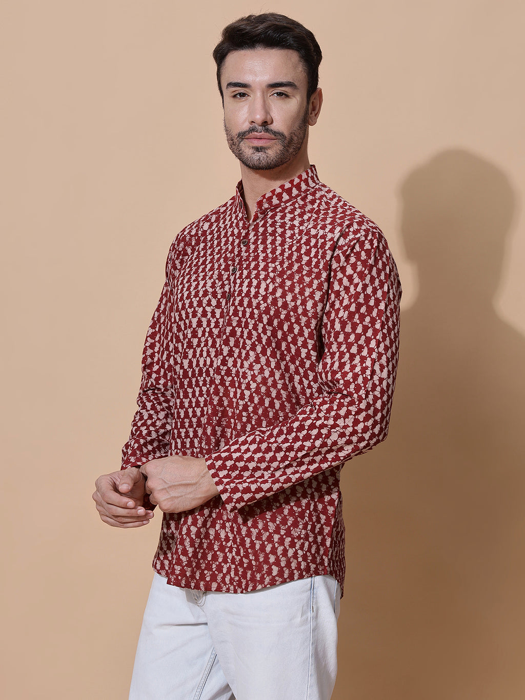 Dabu Mud Resist Red Hand Block Cotton Short Kurta