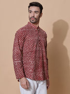 Dabu Mud Resist Red Hand Block Cotton Short Kurta