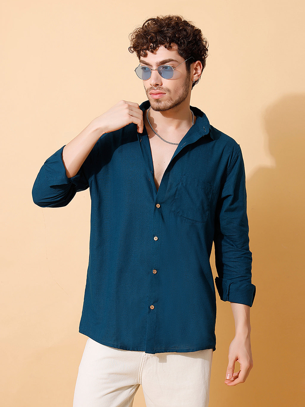 Handloom Cotton Off White Solid Shirt