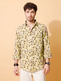 Ajrakh Natural Dye Hand Block Cotton Cream Full Sleeve Shirt