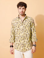 Ajrakh Natural Dye Hand Block Cotton Cream Full Sleeve Shirt