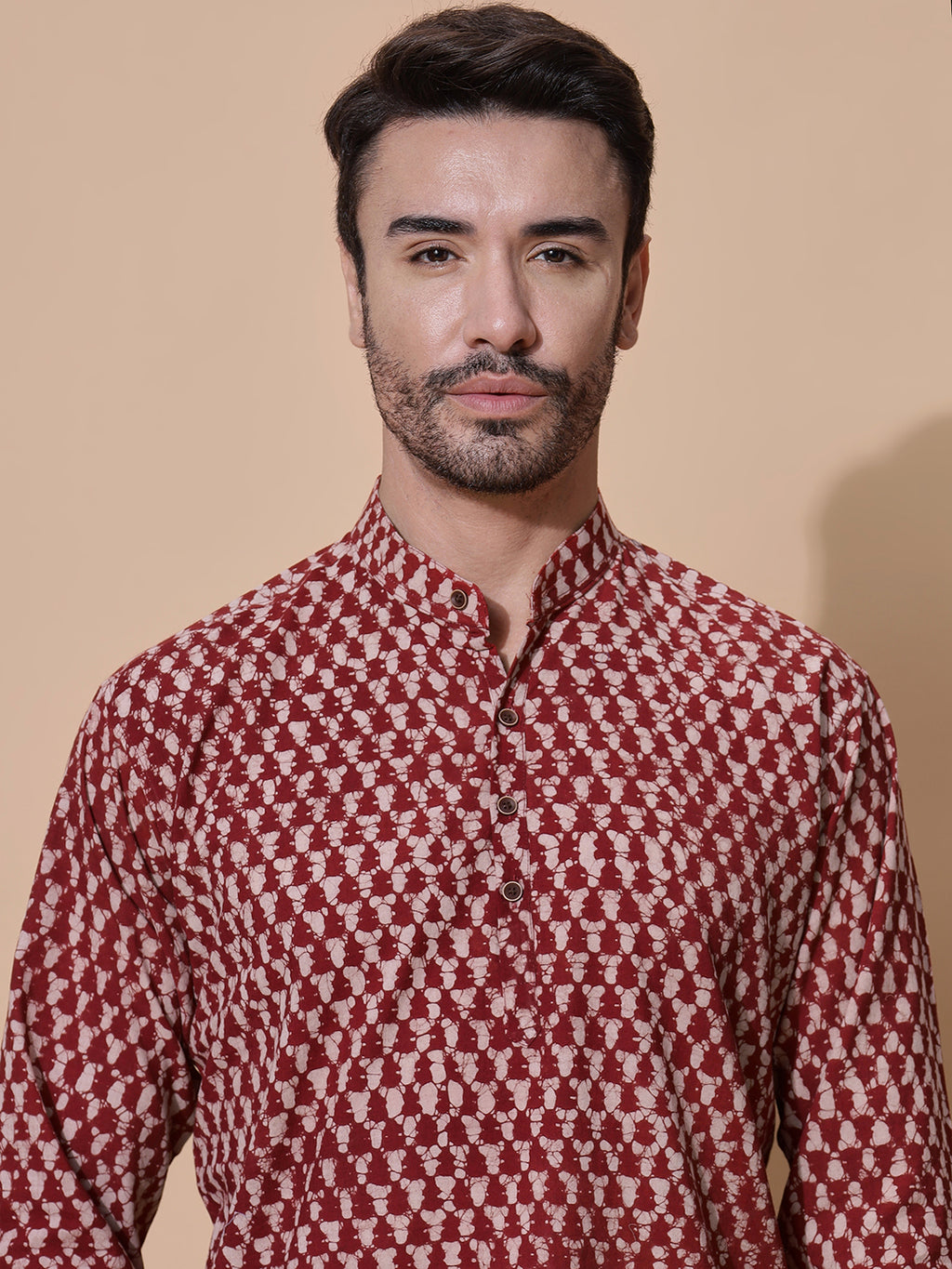 Dabu Mud Resist Red Hand Block Cotton Short Kurta