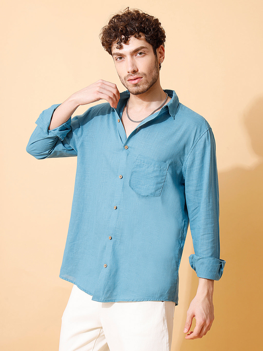 Handloom Cotton Blue Solid Shirt