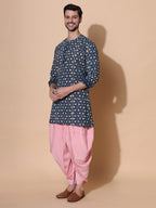 Ajrakh Natural Dye Hand Block Cotton Deep Midnight Indigo Medium Kurta