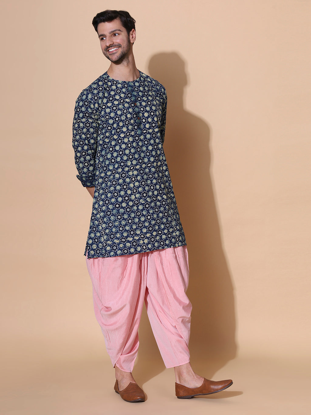 Ajrakh Natural Dye Hand Block Cotton Deep Midnight Indigo Medium Kurta