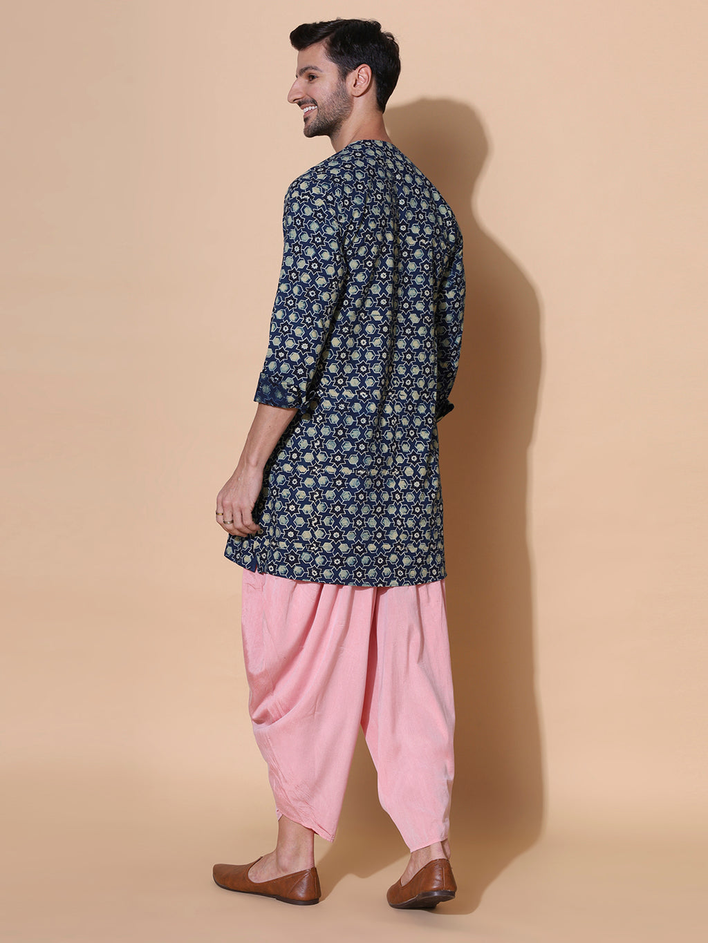 Ajrakh Natural Dye Hand Block Cotton Deep Midnight Indigo Medium Kurta