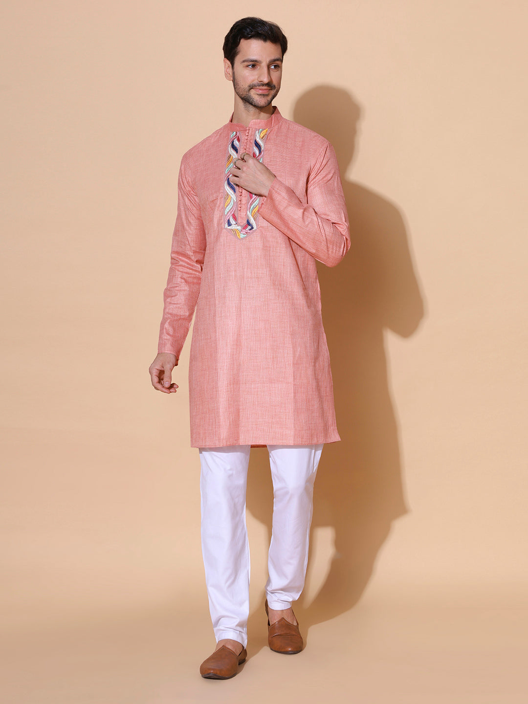 Authentic Khadi Dark Pink Cotton Silk Handwoven Kurta