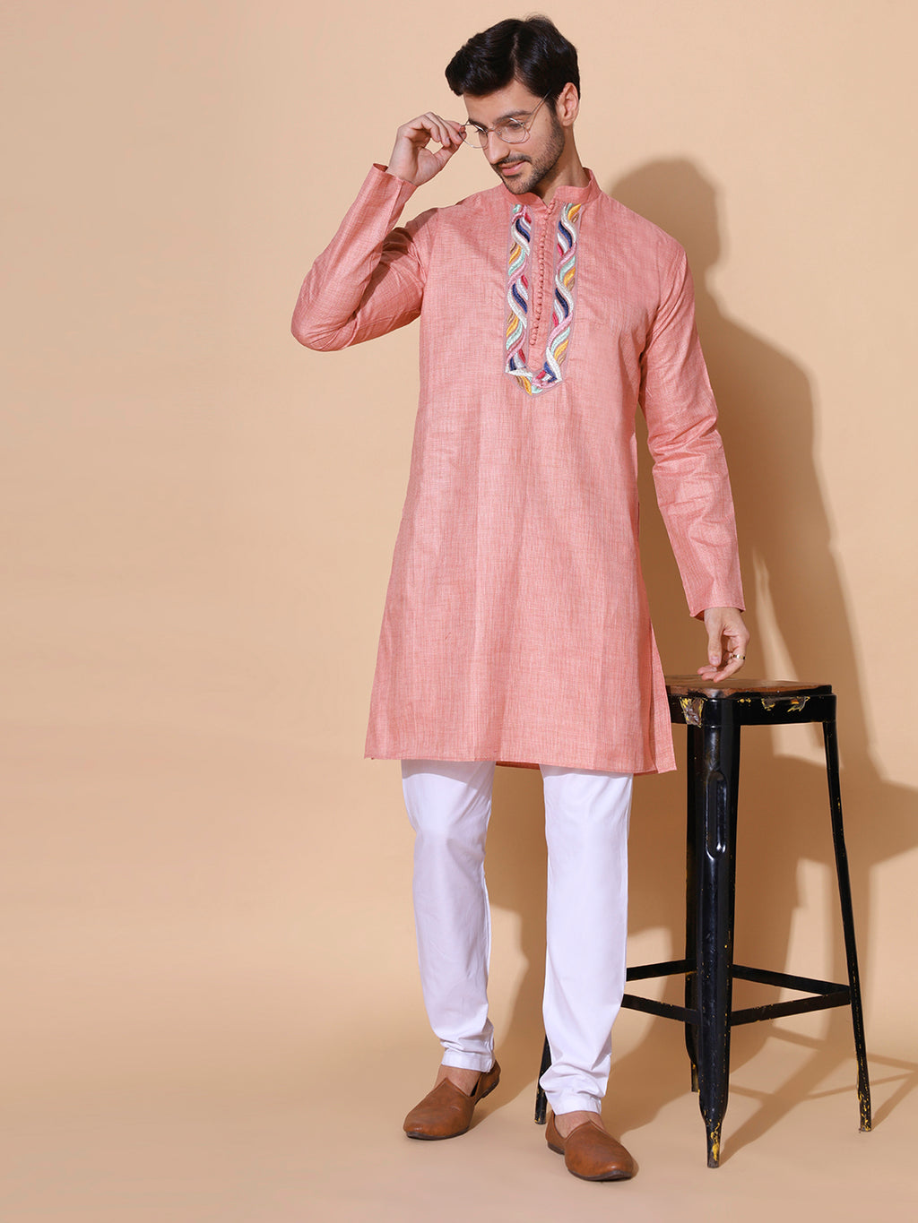 Authentic Khadi Pink Cotton Silk Handwoven Kurta