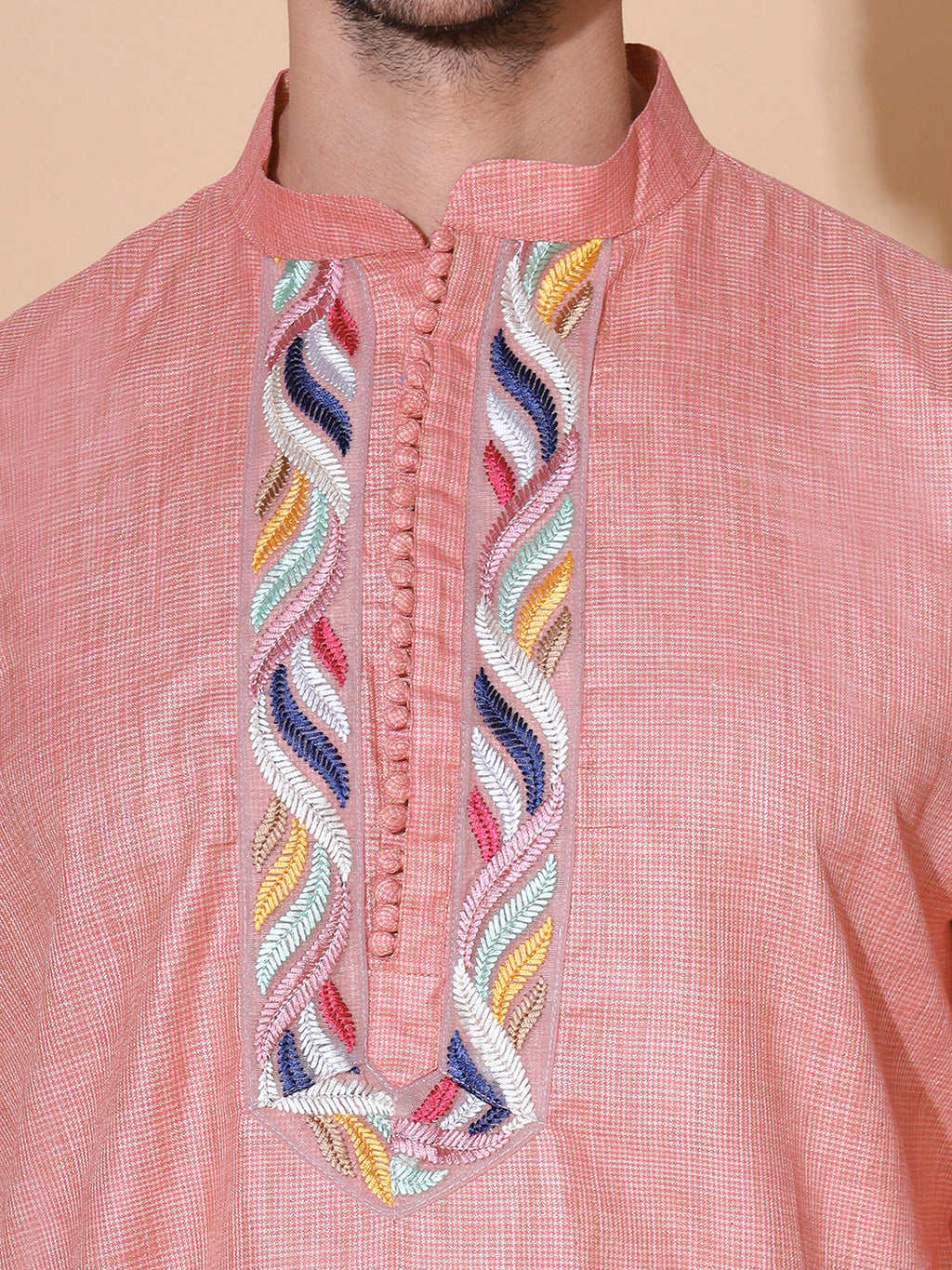 Authentic Khadi Pink Cotton Silk Handwoven Kurta