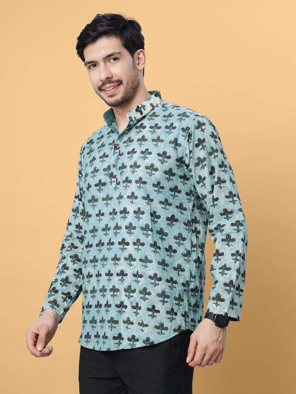 Ajrakh Natural Dye Indigo Hand Block Cotton Short Kurta