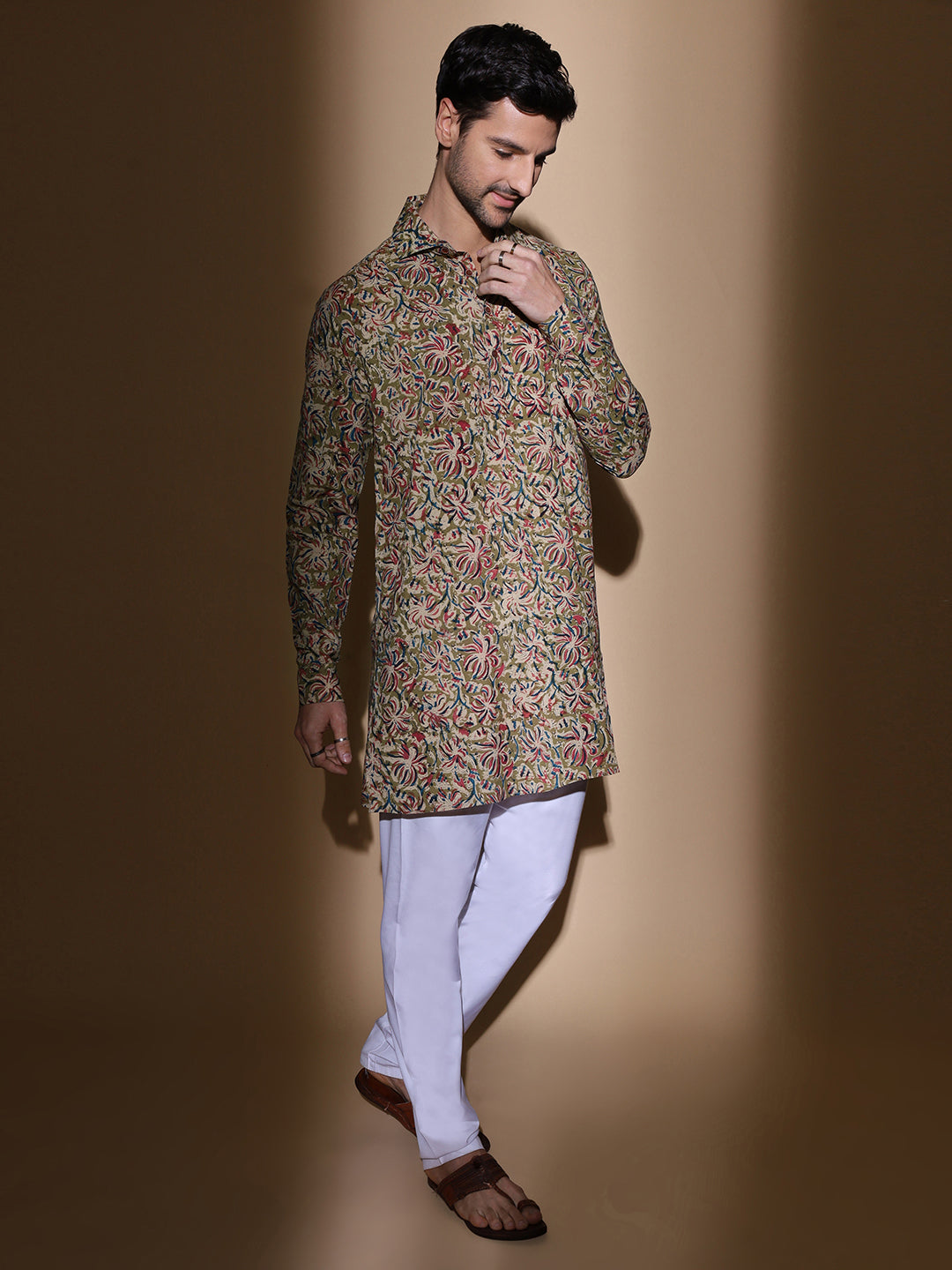 Kalamkari Cotton Sage Multicolor Medium Kurta