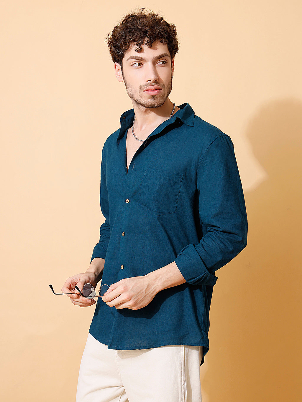 Handloom Cotton Off White Solid Shirt