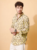 Ajrakh Natural Dye Hand Block Cotton Cream Full Sleeve Shirt