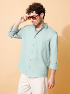 Handloom Cotton Sea Green Solid Shirt